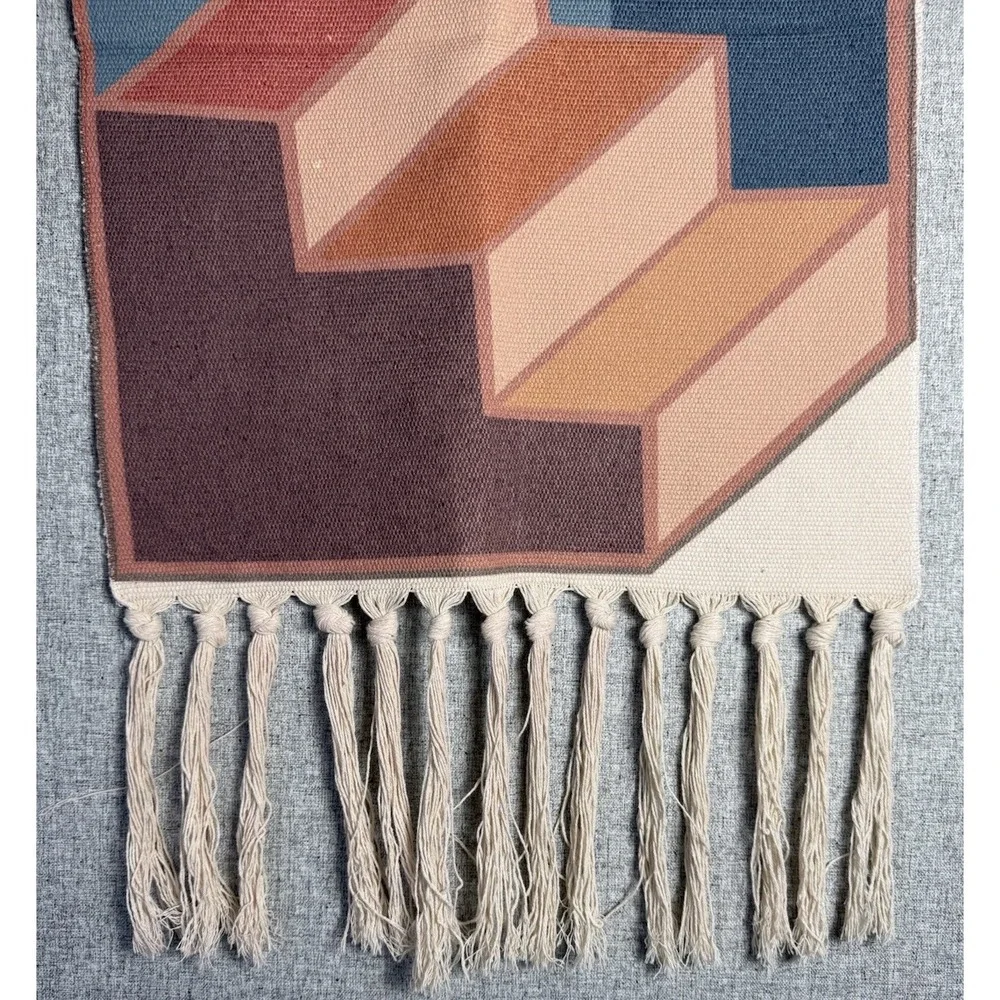 Greek Inspired Tapestry‎ Wall Hanging Macrame Boho Tassels Fabric Pink Blue Rust
